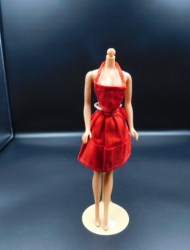 1965 BARBIE PAK "WHAT'S COOKING" RED TAGGED APRON, POTHOLDER, ROLLING PIN, UTENSILS